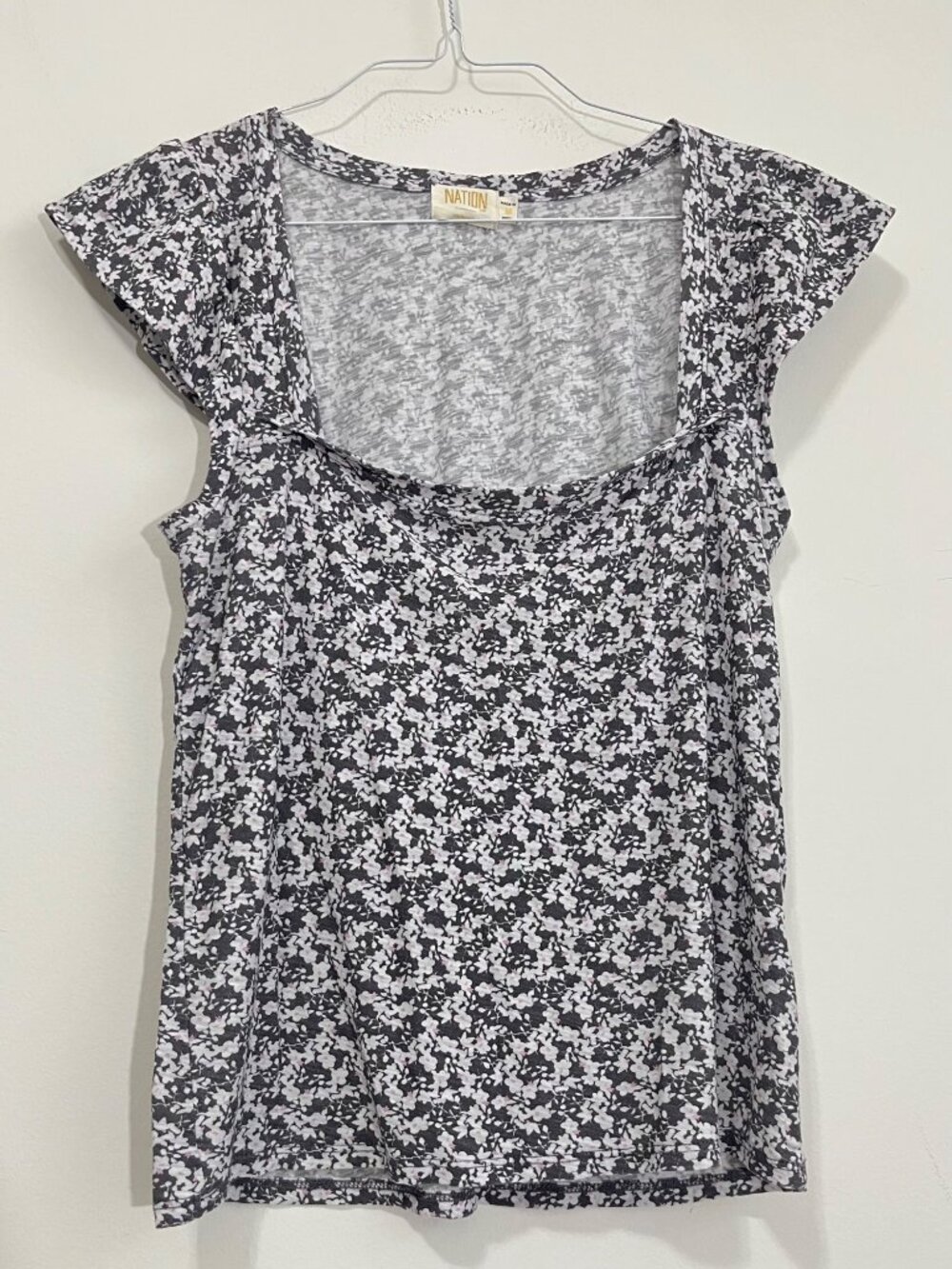 Nation LTD Shirt M Floral Square Neck Alicia Top Cotton Ruffle Sleeve Urban Chic